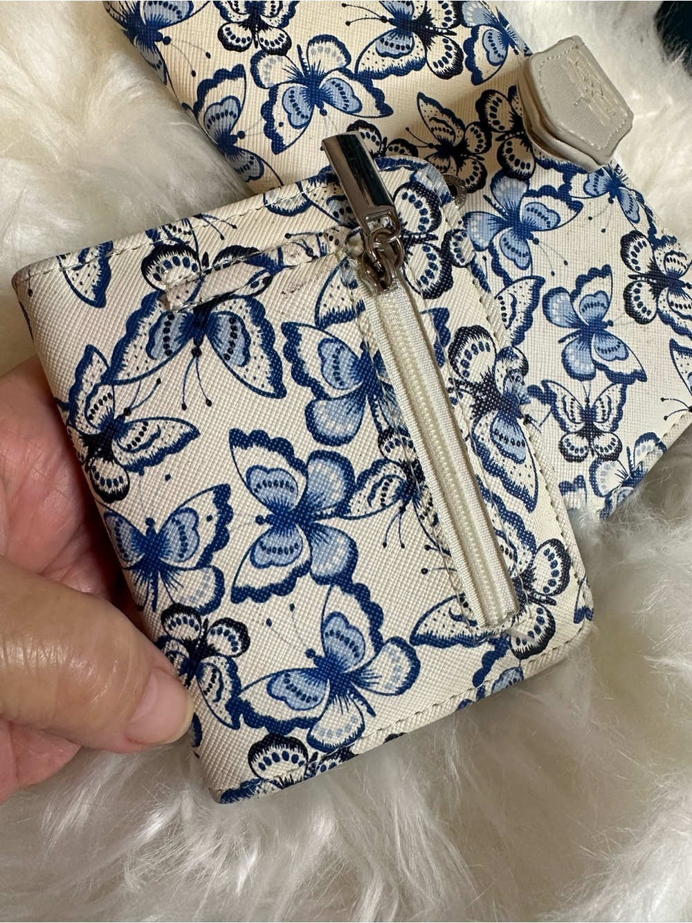 Cream 2 piece Blue Butterfly Print Wallet Set - Picture 10 of 10